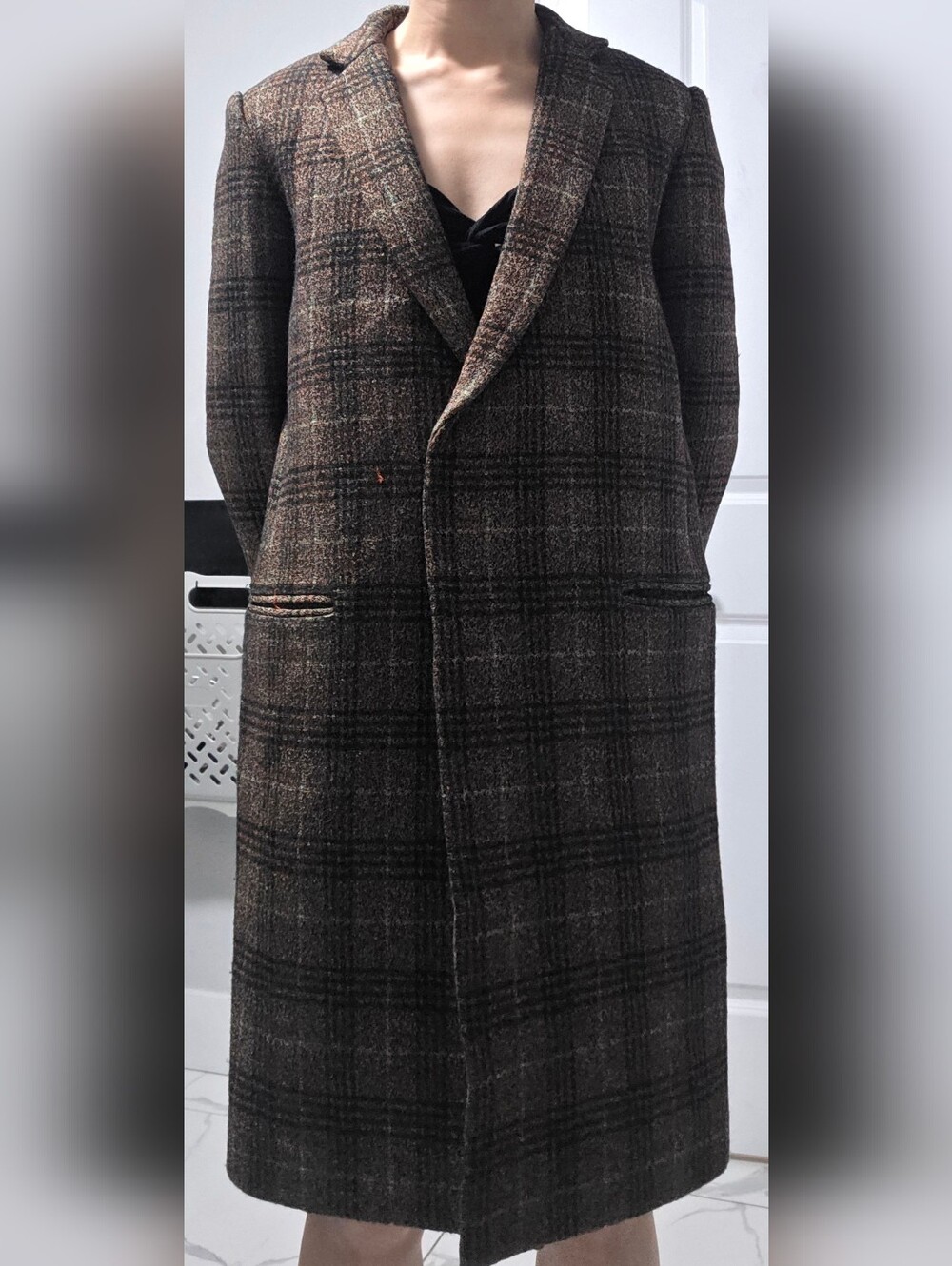 Theory Brown Plaid Wool-Blend Overcoat